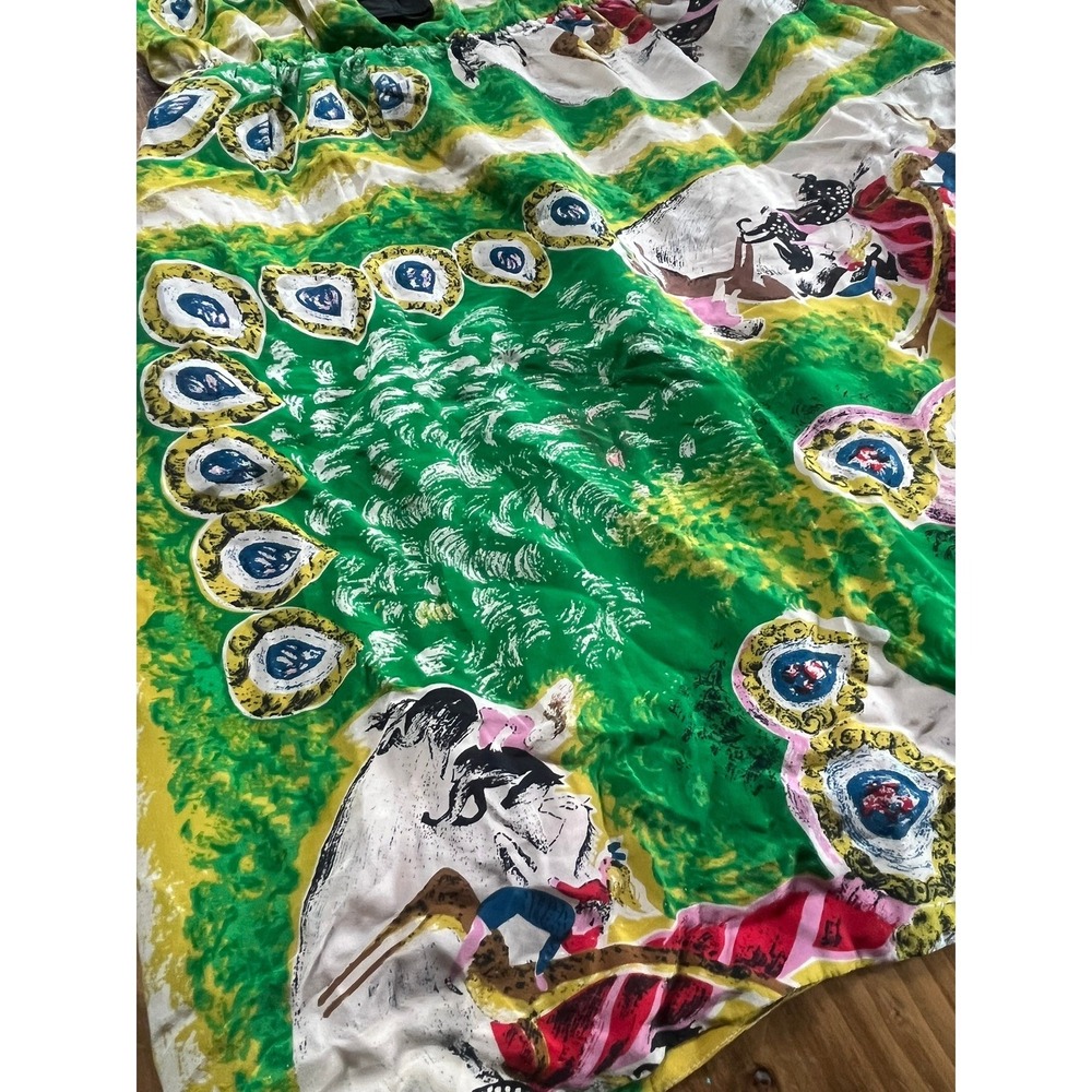 Moulinette Soeurs Carousel Peacock Print Ruffle Dress Green Yellow Pink Size 10 - Picture 3 of 9